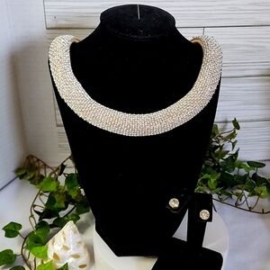 Glam Choker / Necklace Flexible Collar Style and Earrings Set